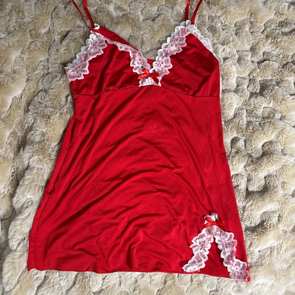 Red Lace-Trim Chemise Nightdress - Women Intimates